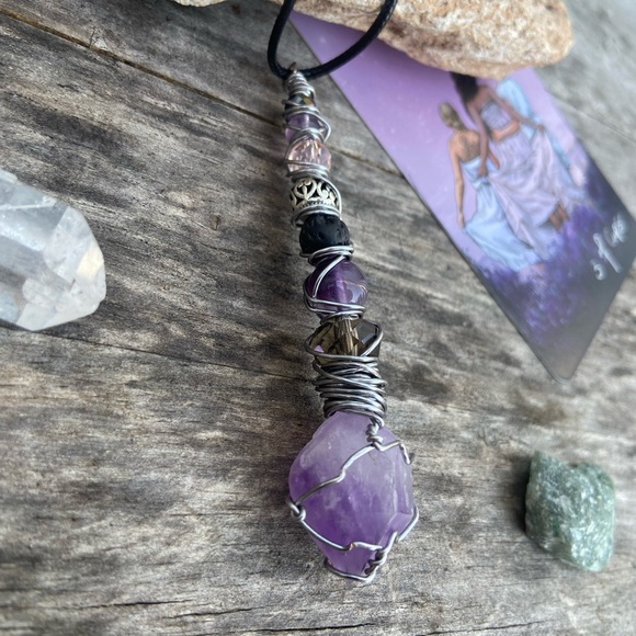Wire Wrapped Amethyst Cluster Point Wand / Necklace / Oddity - Picture 6 of 13